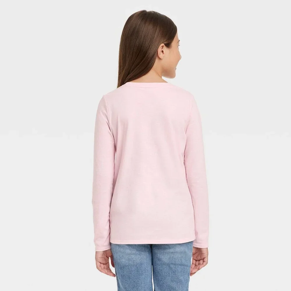 Cat & Jack-Girls' Candy Cane Heart  Long Sleeve Graphic T-Shirt - Soft Pink XS